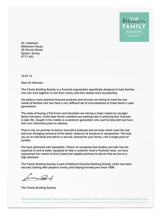 Letterhead | Family Building Society ©johnsonbanks www.johnsonbank.co.uk