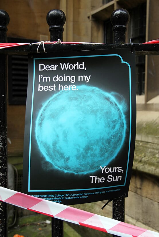 Sun poster | Dear World…Yours, Cambridge brand identity ©johnsonbanks www.johnsonbank.co.uk